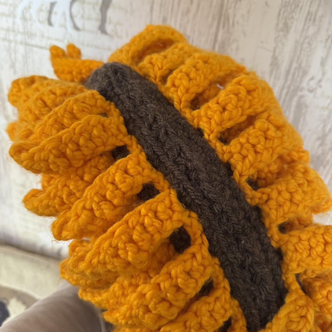 Handmade Crochet Knit Large Sunflower Cushion