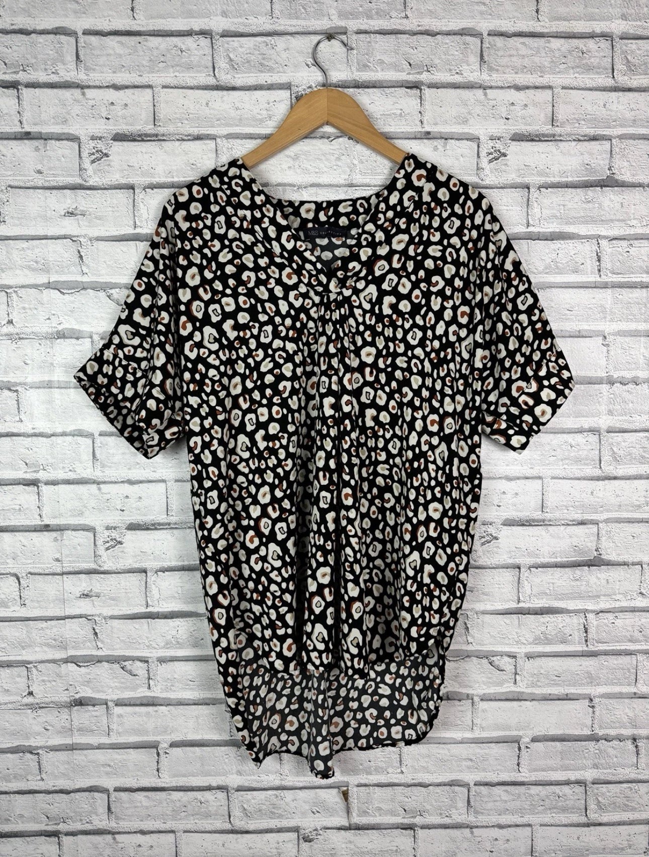 M&S Collection Leopard Print Tunic Blouse Top - Size 14