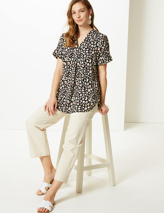 M&S Collection Leopard Print Tunic Blouse Top - Size 14