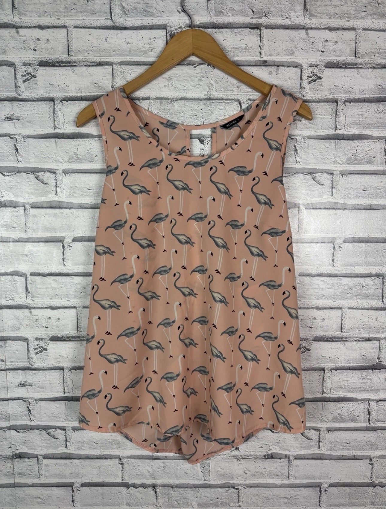 Roman Pink Flowy Flamingo Print Blouse Top - Size 14