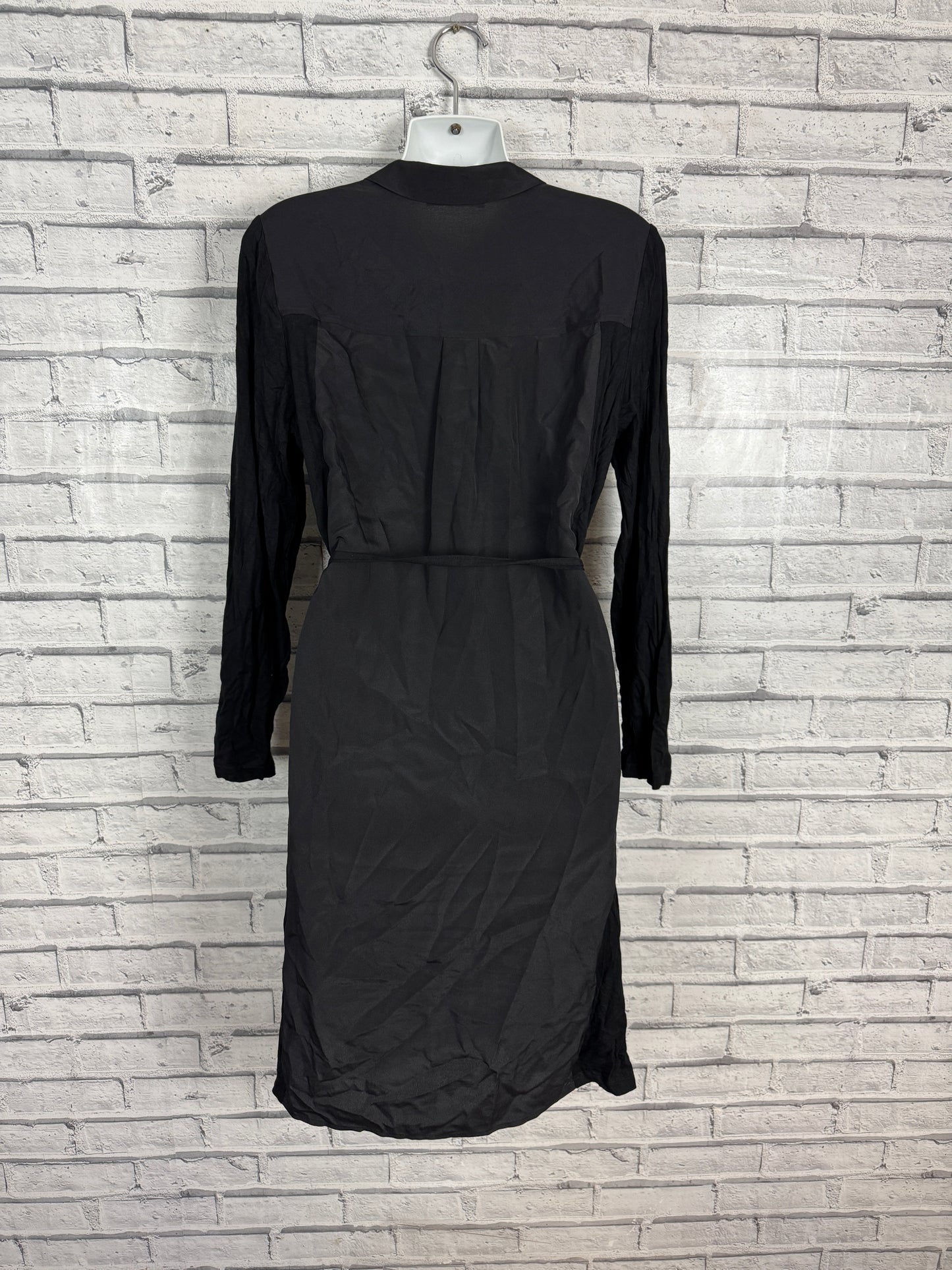 Oasis Botanical Plant Print Black Slinky Shirt Dress M