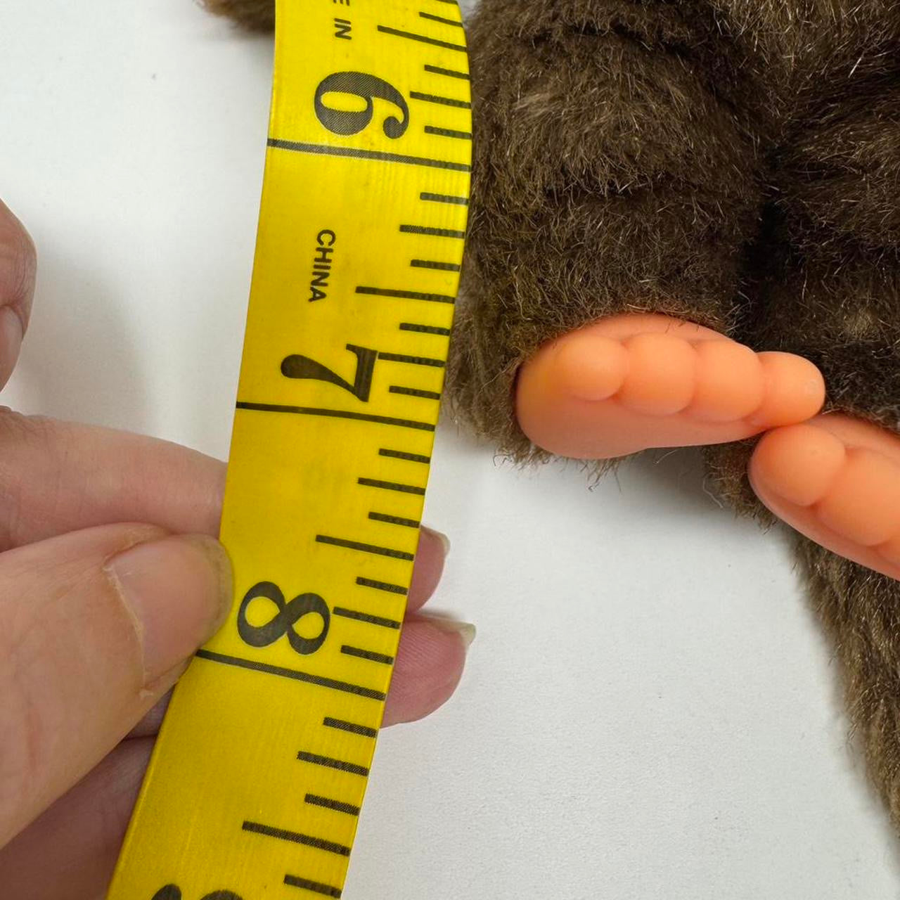 Monchhichi Plush Doll Classic Girl 7” Brown Pink Bib Collectable Kawaii Cute