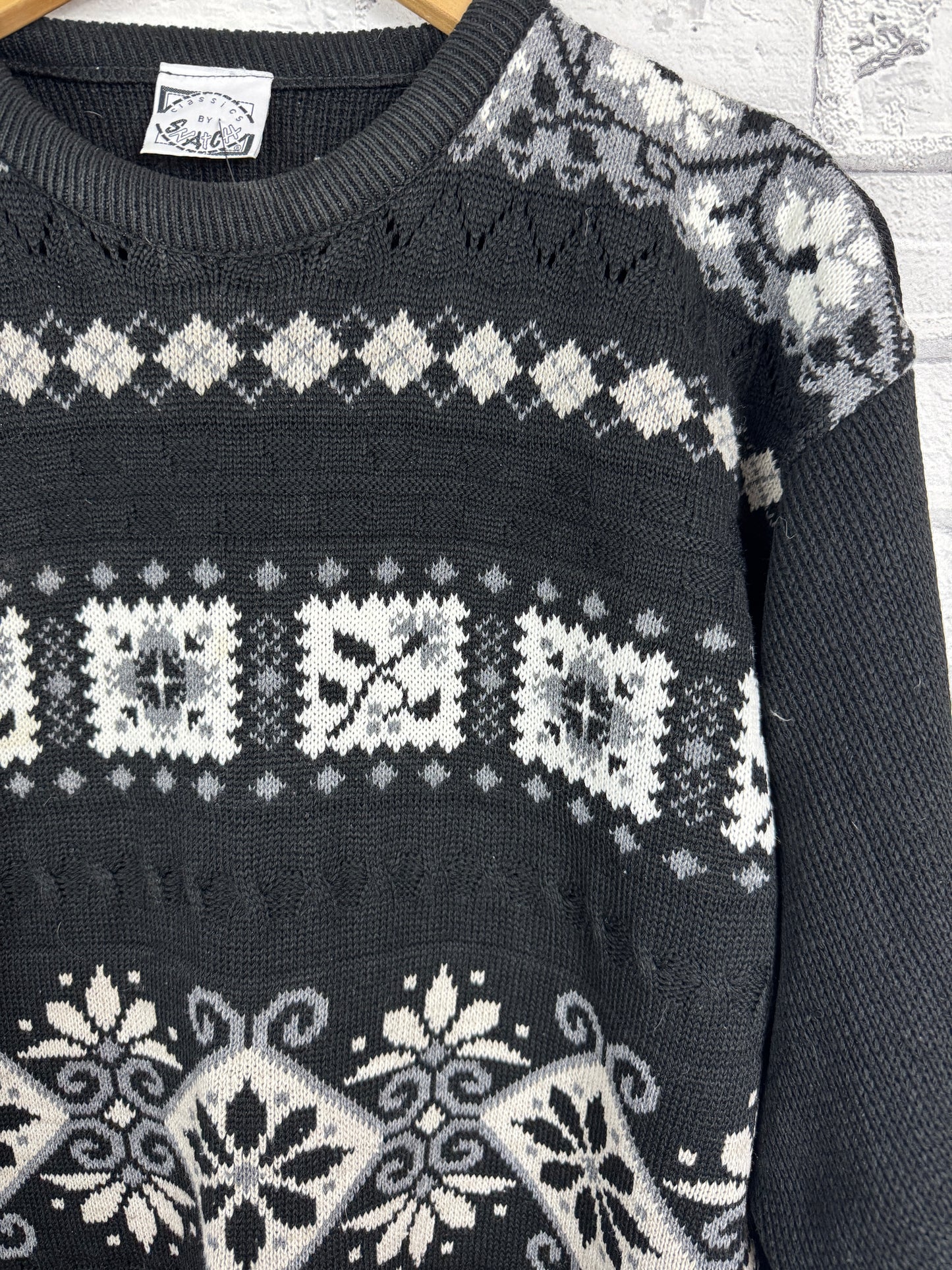 Vintage Dark Academia Black 90s Pattern Jumper XL