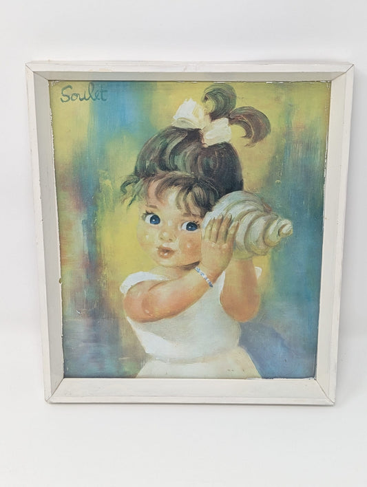 2 x Soulet Mid Century Vintage 1960s Whimsical Child Prints Framed Ginger Listen