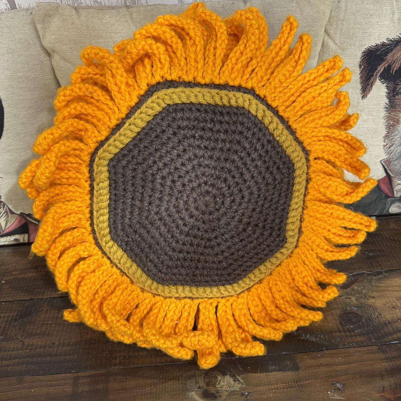 Handmade Crochet Knit Large Sunflower Cushion