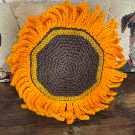 Handmade Crochet Knit Large Sunflower Cushion