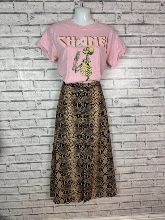 Zara Python Snake Print Midi Skirt Button Front Slit Animal Print Size Small UK 8/10