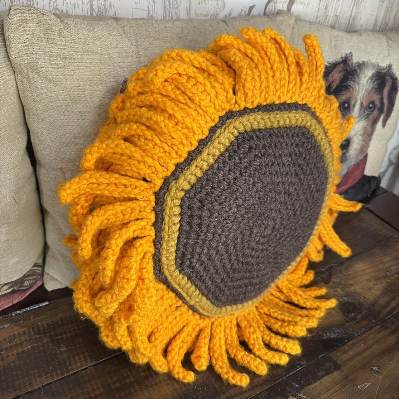 Handmade Crochet Knit Large Sunflower Cushion