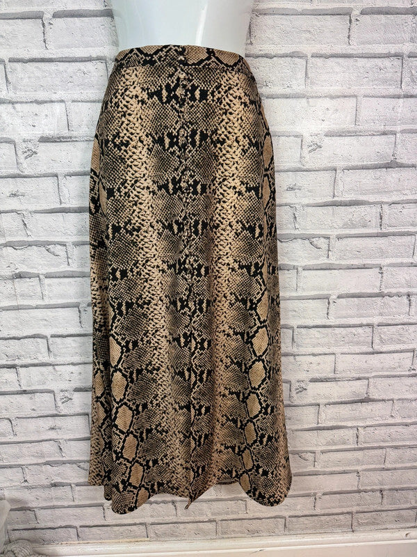 Zara Python Snake Print Midi Skirt Button Front Slit Animal Print Size Small UK 8/10
