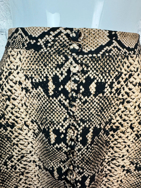 Zara Python Snake Print Midi Skirt Button Front Slit Animal Print Size Small UK 8/10