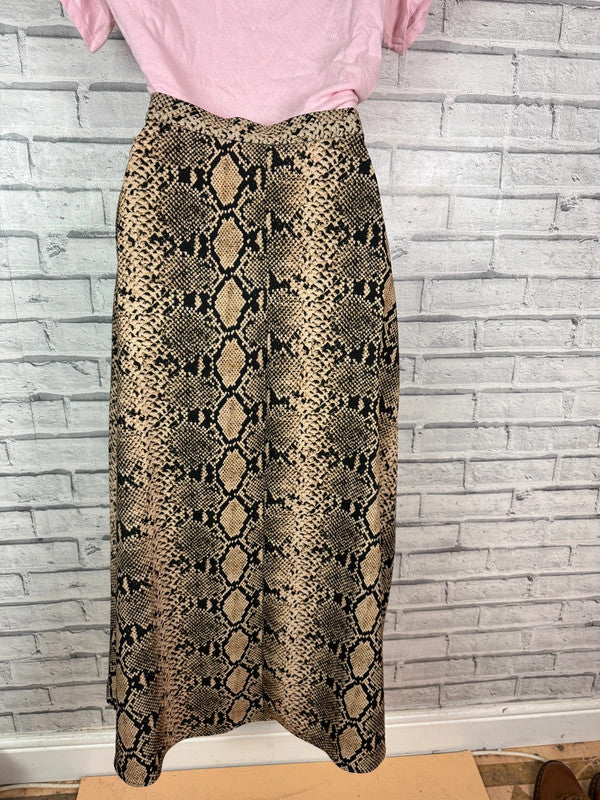 Zara Python Snake Print Midi Skirt Button Front Slit Animal Print Size Small UK 8/10