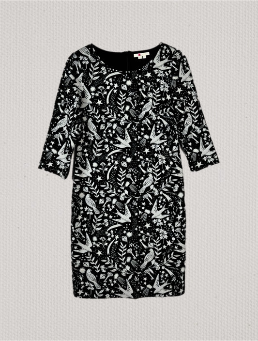 Boden Winifred Black Jersey Mystical Woodland Print Dress - Size 12