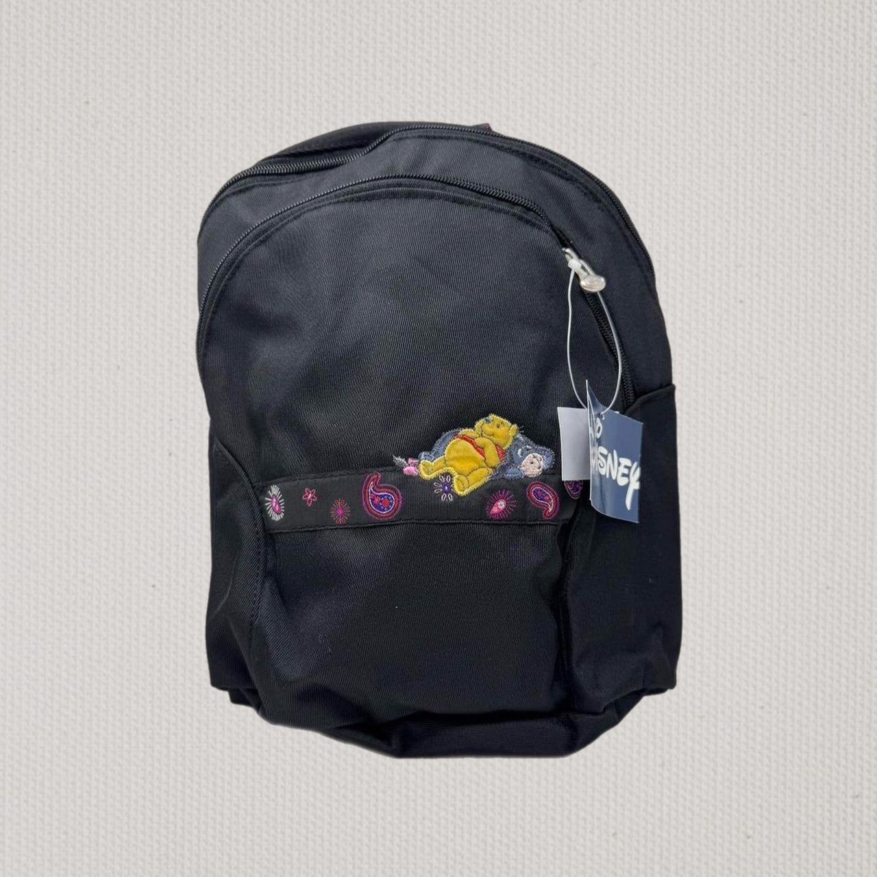 90s Vintage Black Winnie The Pooh Disney Embroidered Paisley Eeyore Backbag Bag