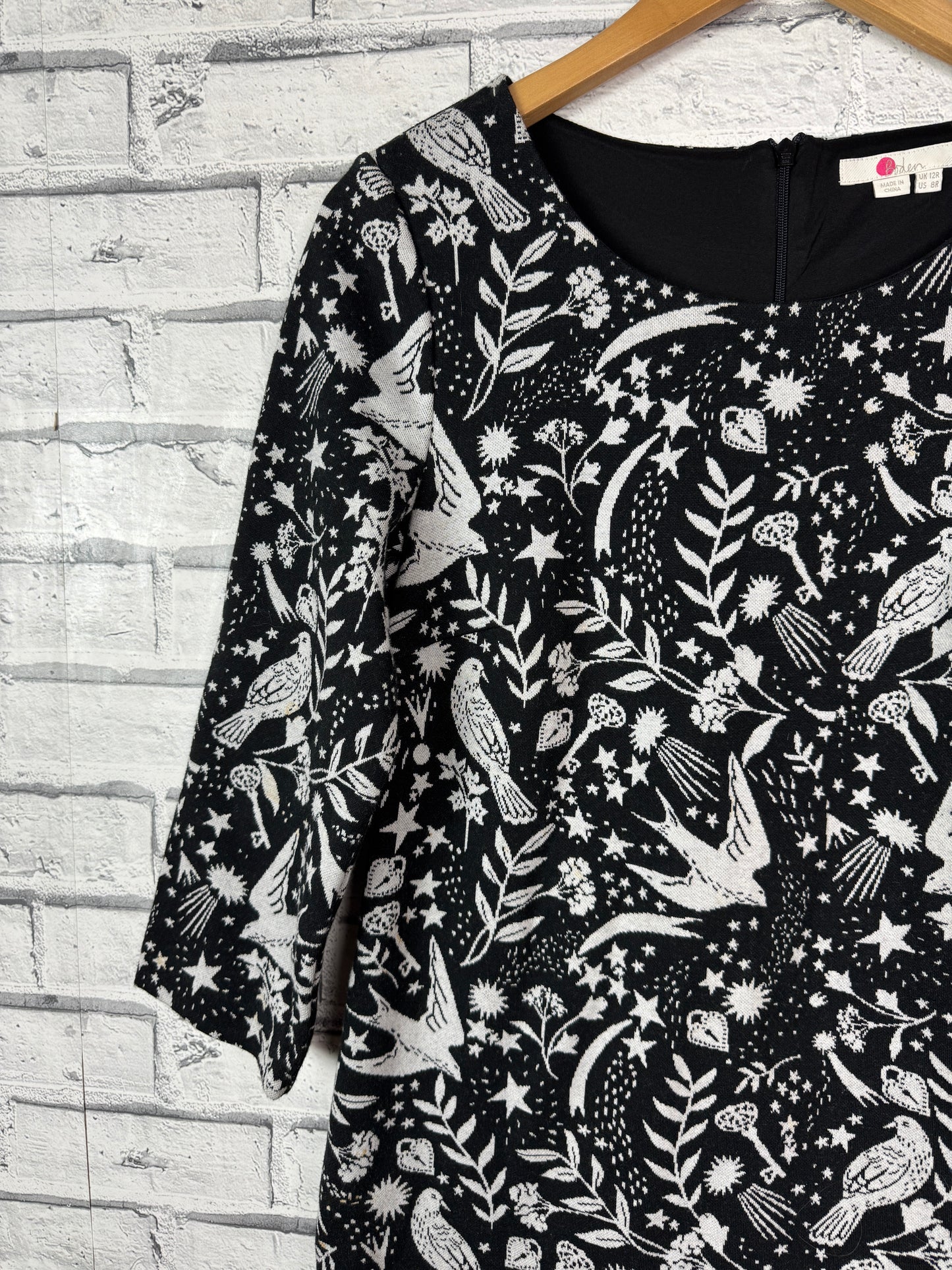 Boden Winifred Black Jersey Mystical Woodland Print Dress - Size 12