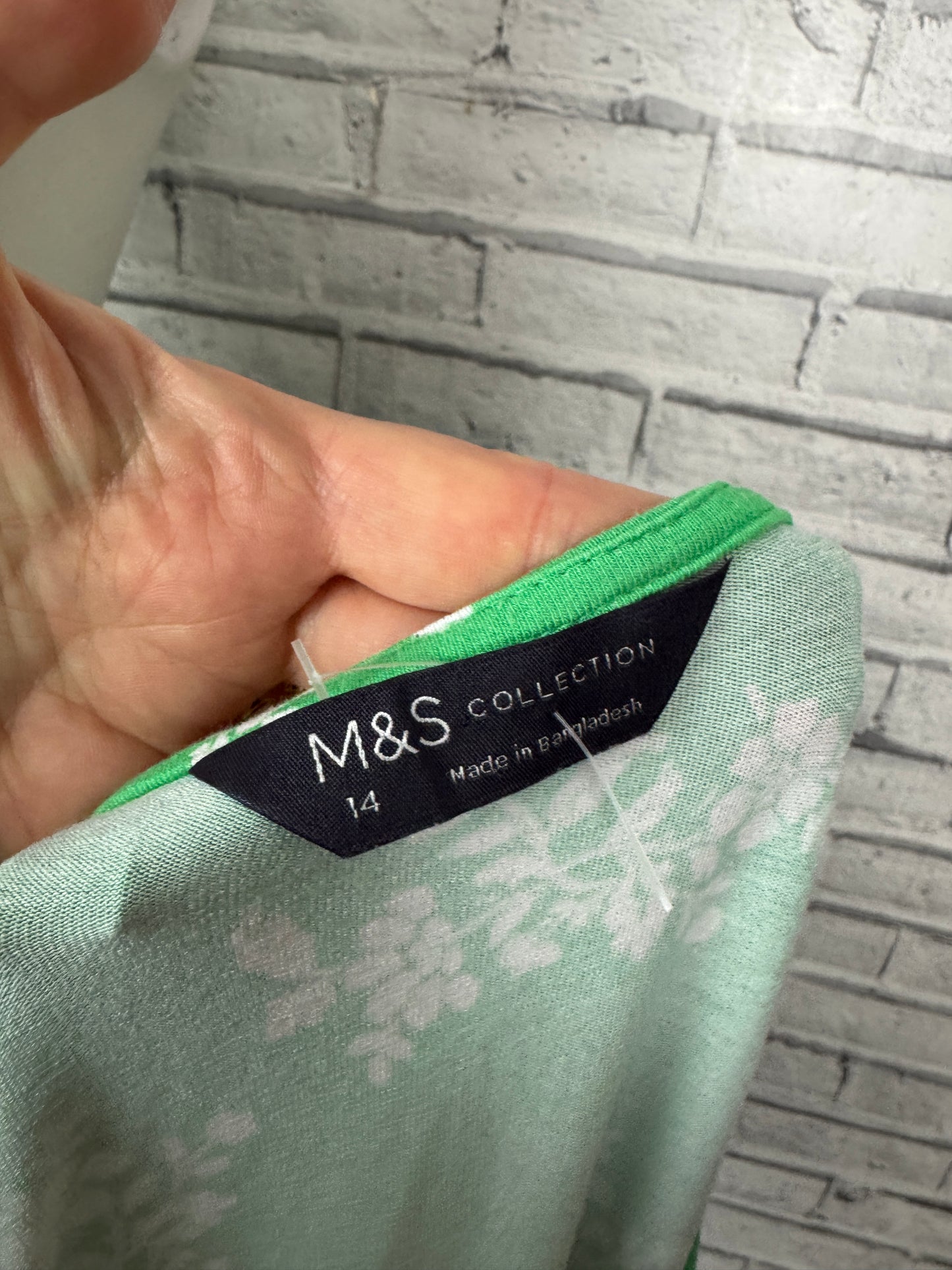 Marks and Spencer M&S Green Jersey Whimsical Floral Print Day Dress - Size 14