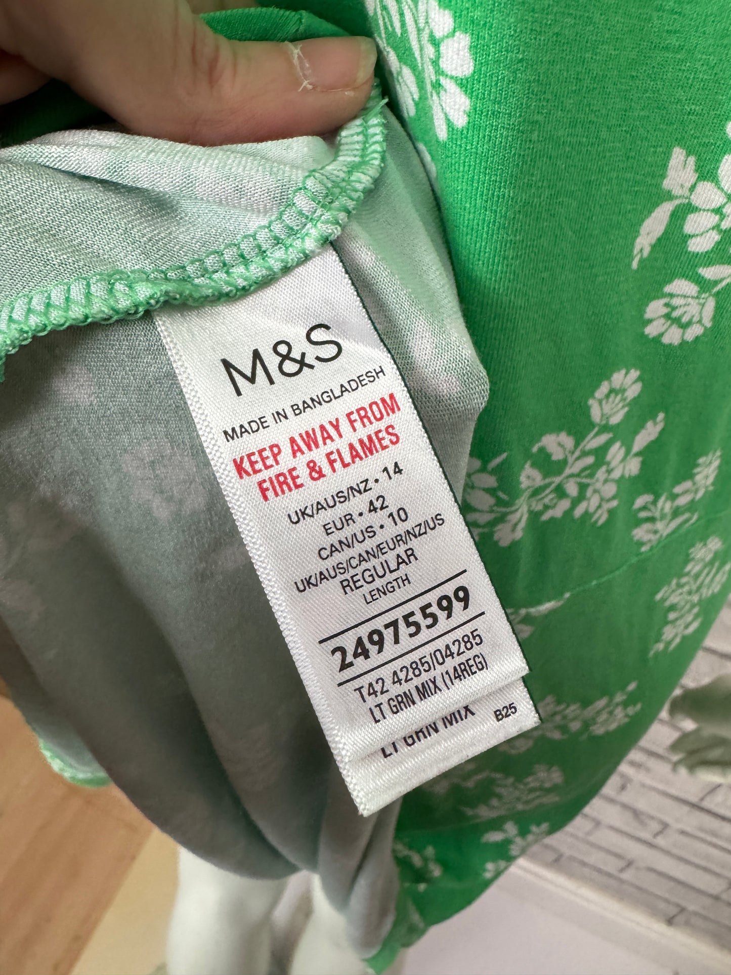 Marks and Spencer M&S Green Jersey Whimsical Floral Print Day Dress - Size 14