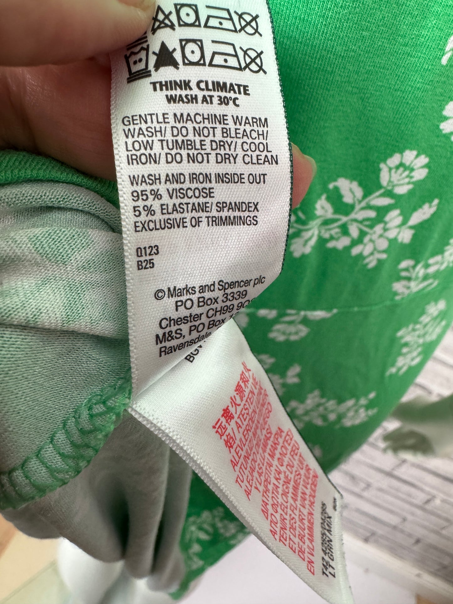 Marks and Spencer M&S Green Jersey Whimsical Floral Print Day Dress - Size 14