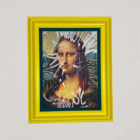 Empire Art Mona Lisa Graffiti Kitsch Yellow Framed Portrait Picture Painting