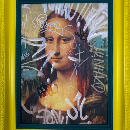 Empire Art Mona Lisa Graffiti Kitsch Yellow Framed Portrait Picture Painting
