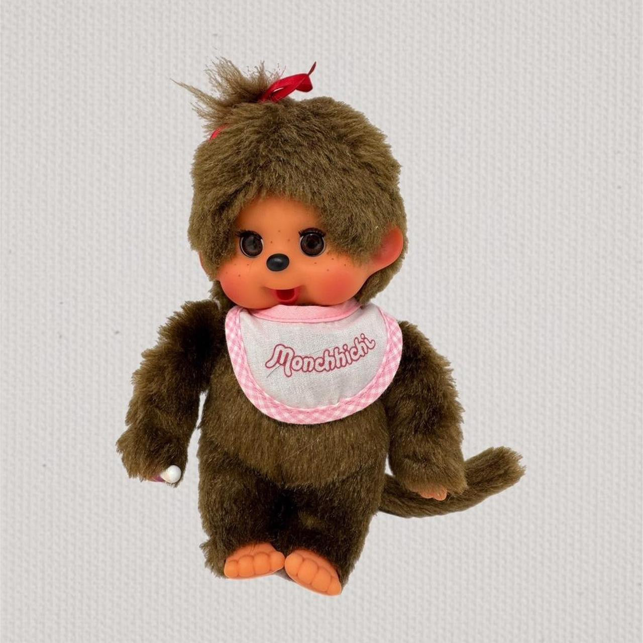 Monchhichi Plush Doll Classic Girl 7” Brown Pink Bib Collectable Kawaii Cute