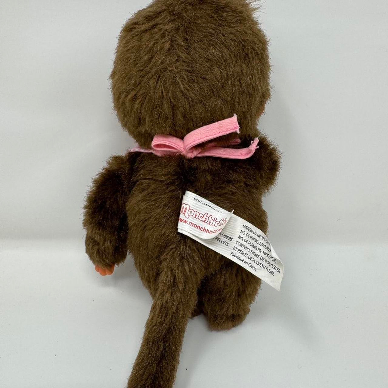 Monchhichi Plush Doll Classic Girl 7” Brown Pink Bib Collectable Kawaii Cute