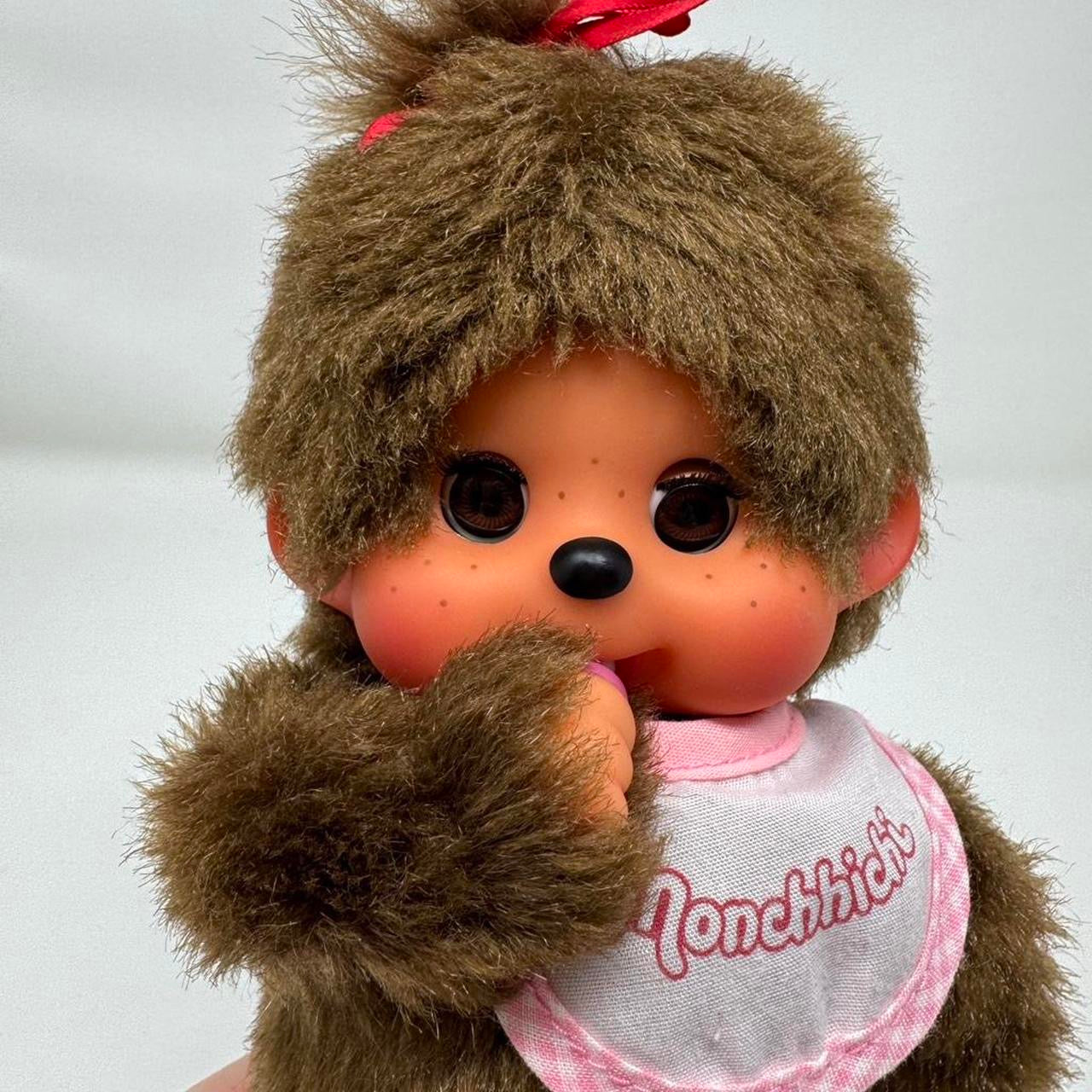 Monchhichi Plush Doll Classic Girl 7” Brown Pink Bib Collectable Kawaii Cute