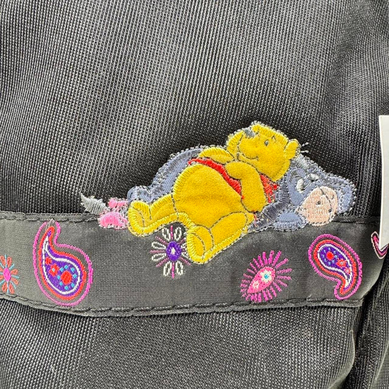 90s Vintage Black Winnie The Pooh Disney Embroidered Paisley Eeyore Backbag Bag