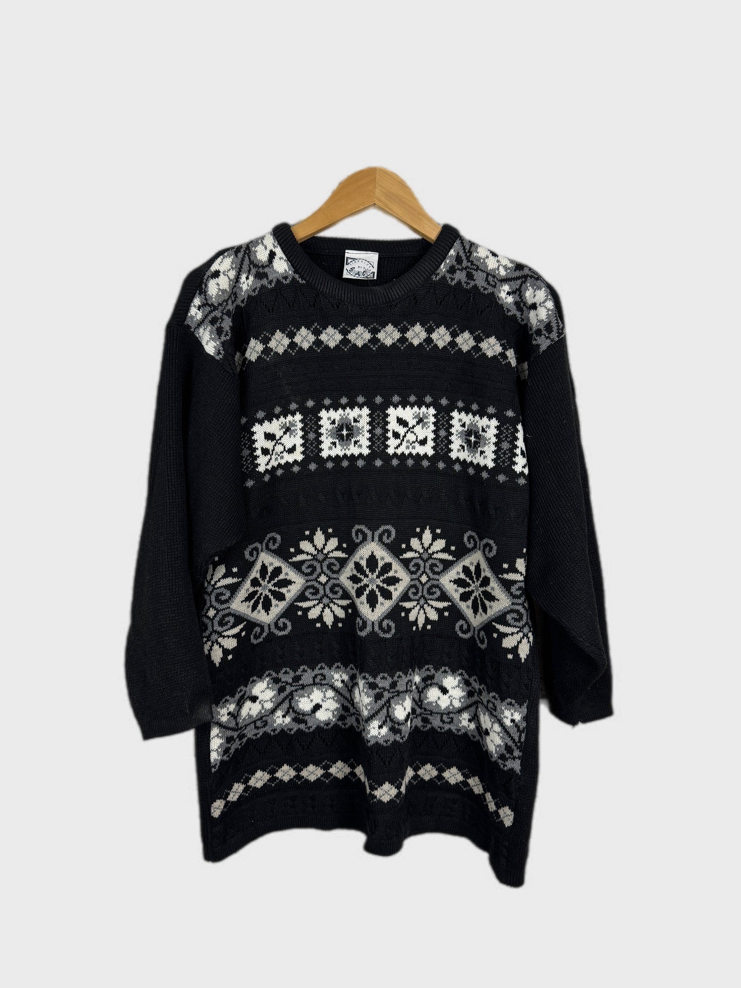Vintage Dark Academia Black 90s Pattern Jumper XL