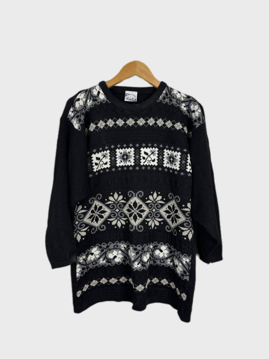 Vintage Dark Academia Black 90s Pattern Jumper XL