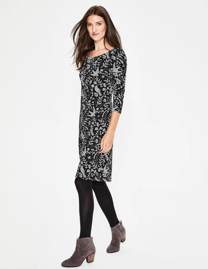 Boden Winifred Black Jersey Mystical Woodland Print Dress - Size 12