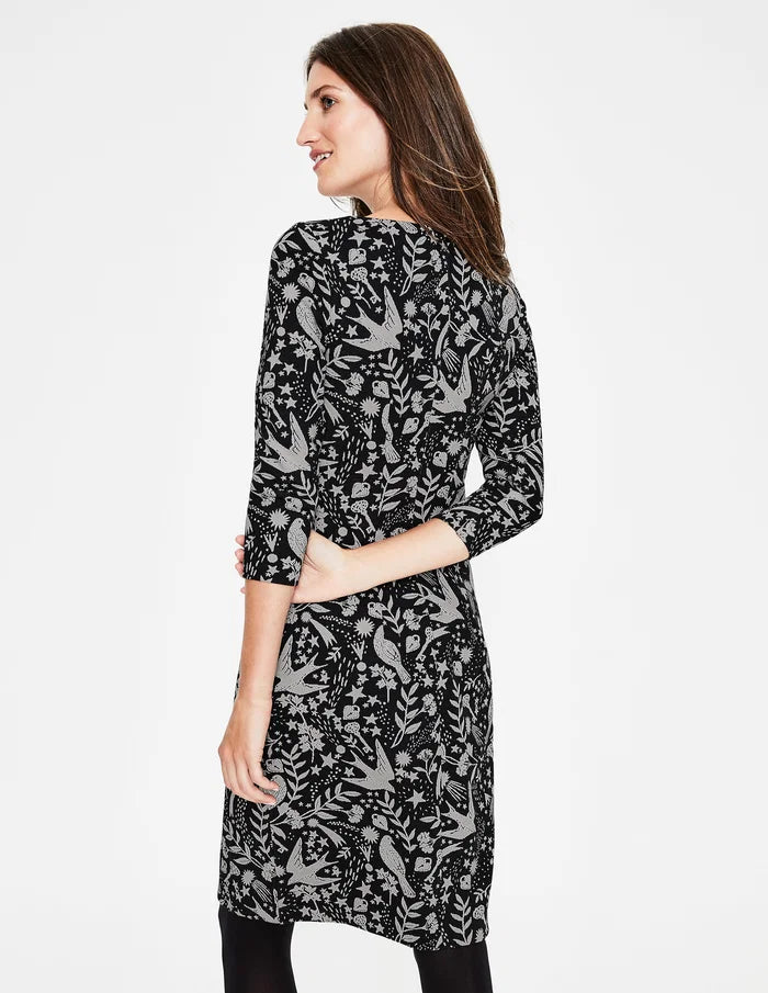 Boden Winifred Black Jersey Mystical Woodland Print Dress - Size 12